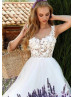 Sleeveless Scoop Neck Ivory Lace Tulle Wedding Dress